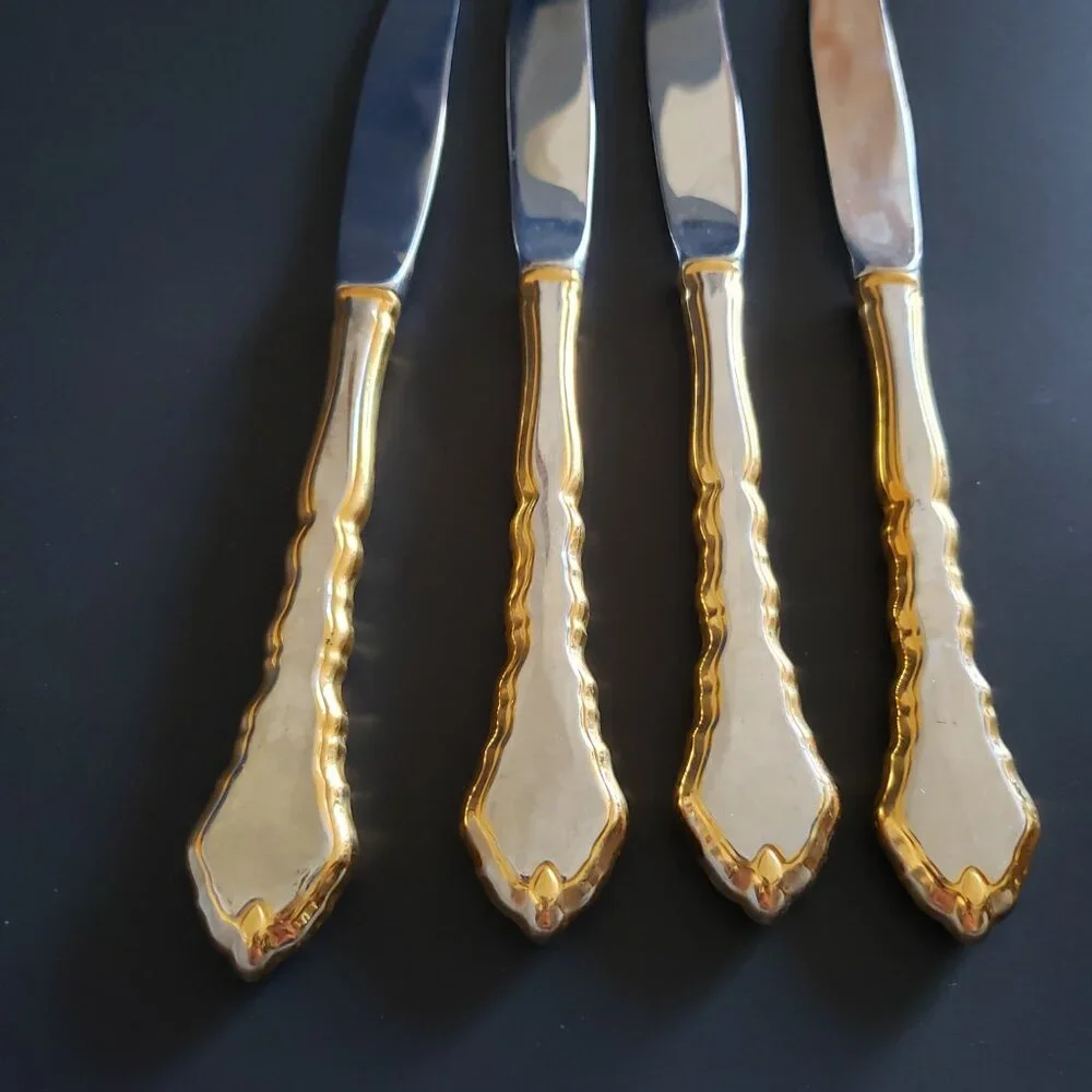 4pc Oneida GOLDEN ROYAL CHIPPENDALE Community Stainless Flatware Dinner Knife 9